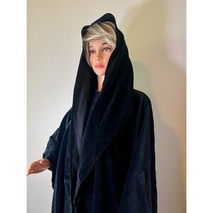 Yeohlee‎ Black Hooded Velvet Cape Cocoon Coat Avant Garde One Size Scarf Drape